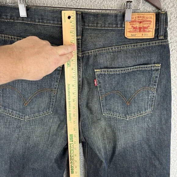 Levi's 569 Loose Straight Denim Shorts Men's W36 Dark Wash Baggy Jorts Y2K - Picture 5 of 9